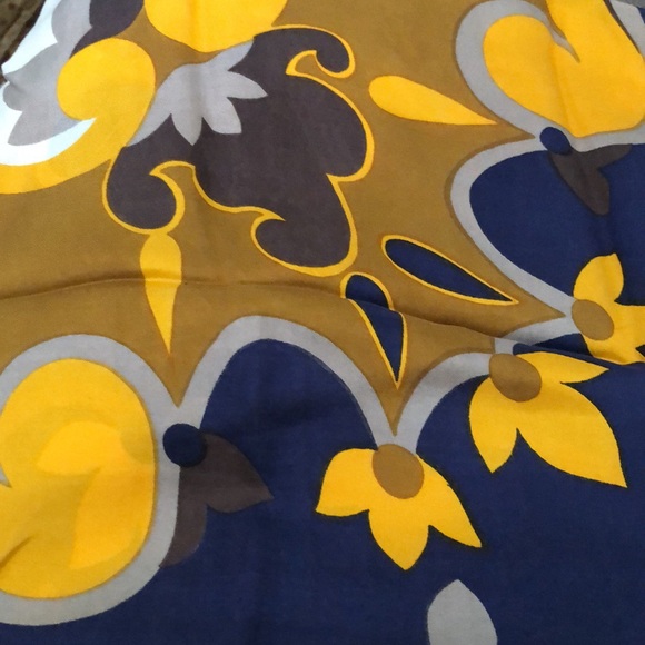 Vintage Navy and Gold Silk Scarf - Picture 2 of 6